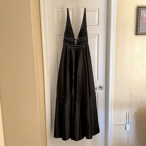 Plus size black beaded and sequined prom dress